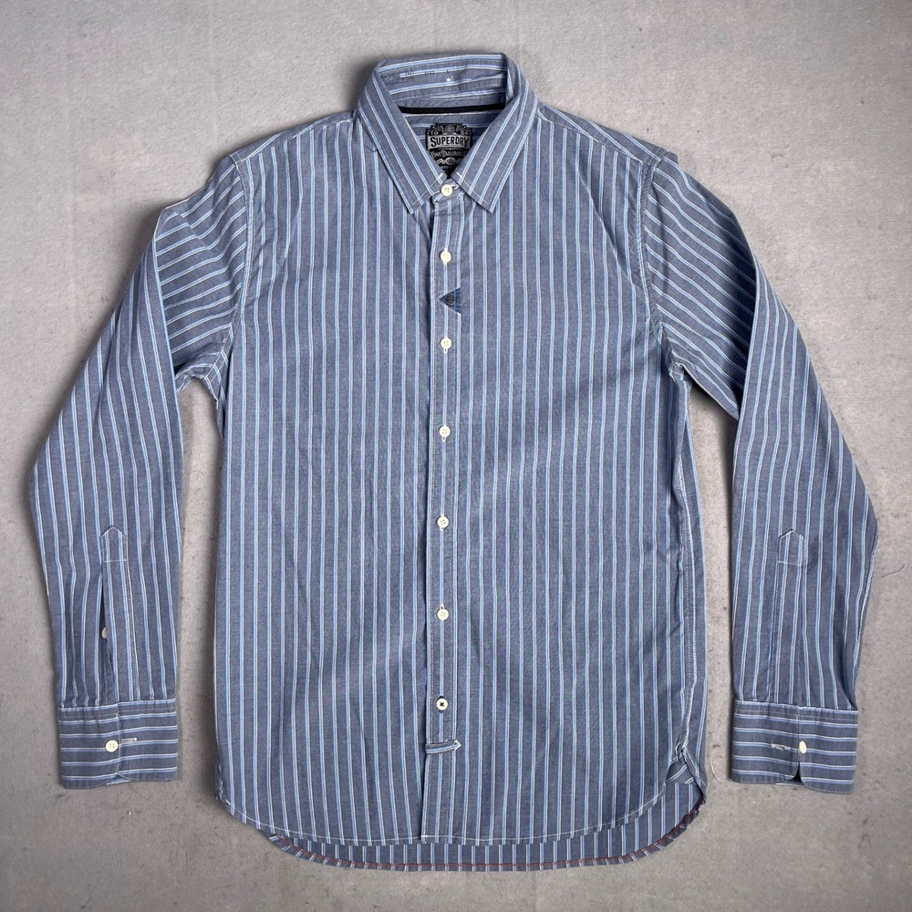 Superdry‎ Striped Button Down Shirt Long Sleeve Casual Blue Mens Large